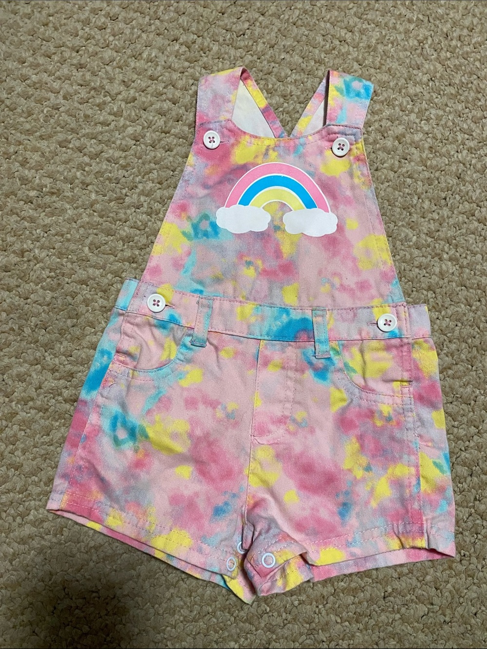 Kidgets brand  girls tie die rainbow girls size 24mo overalls shorts